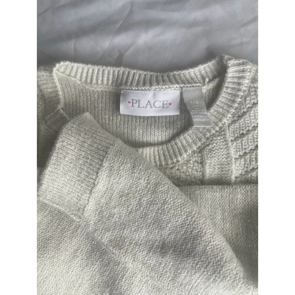 The Children's Place Girls Pink Knit Sweater M 7/8 Metallic Crew Neck Long Slv